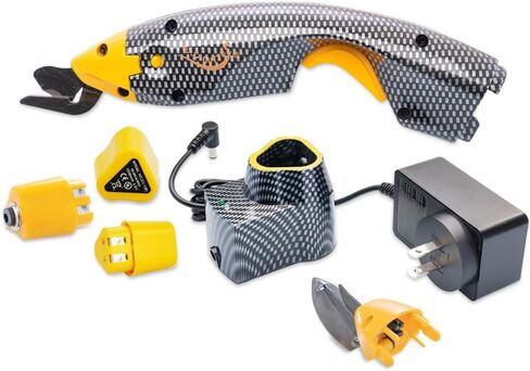 Power Electric Fabric Scissors, Cordless with 2 Blades & 2 Lithium Batteries, Heavy-Duty Cutter for Fabric, Leather, Cardboard, Craft Sewing, Quilting Tools (huangjiandao-erdianchi) in Saudi Arabia
