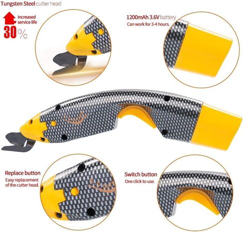 Power Electric Fabric Scissors, Cordless with 2 Blades & 2 Lithium Batteries, Heavy-Duty Cutter for Fabric, Leather, Cardboard, Craft Sewing, Quilting Tools (huangjiandao-erdianchi) in Saudi Arabia