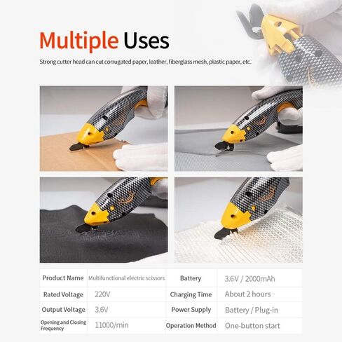 Power Electric Fabric Scissors, Cordless with 2 Blades & 2 Lithium Batteries, Heavy-Duty Cutter for Fabric, Leather, Cardboard, Craft Sewing, Quilting Tools (huangjiandao-erdianchi) in Saudi Arabia