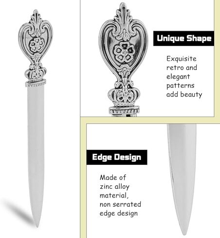 1Pcs Vintage Metal Letter Opener, Silver Envelope Slitter Tool for Desk, Lightweight Sword Shaped Mail Opener for Home Office, Retro Envelope Cutter in Saudi Arabia