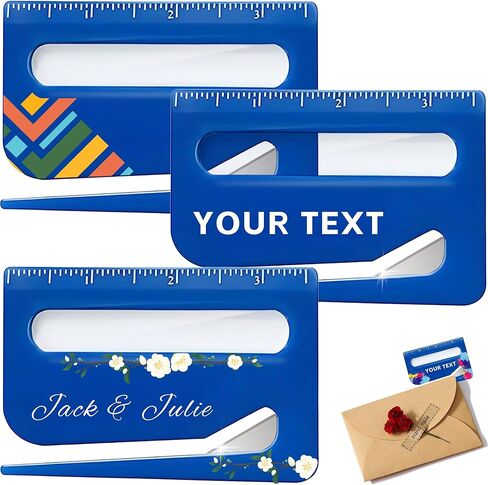 3-100pcs Custom Letter Opener, Bulk Personalized Envelope Slitter with Scale and Magnifying Glass, Customized Picture/Text Safe Paper Cutter for Mails, Envelopes, Packages (Blue) in Saudi Arabia
