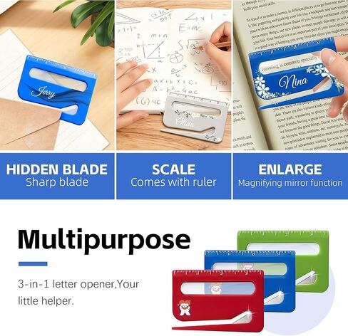 3-100pcs Custom Letter Opener, Bulk Personalized Envelope Slitter with Scale and Magnifying Glass, Customized Picture/Text Safe Paper Cutter for Mails, Envelopes, Packages (Blue) in Saudi Arabia