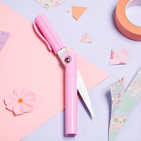 1Pc Pink Pen Shape Folding Scissors, Multifunctional Handwork Art Scissors Stationary DIY Safe Folding Scissor 2-in-1 Pen Style Scissor Use Safety Cutting Tool Craft Supplies in Kuwait