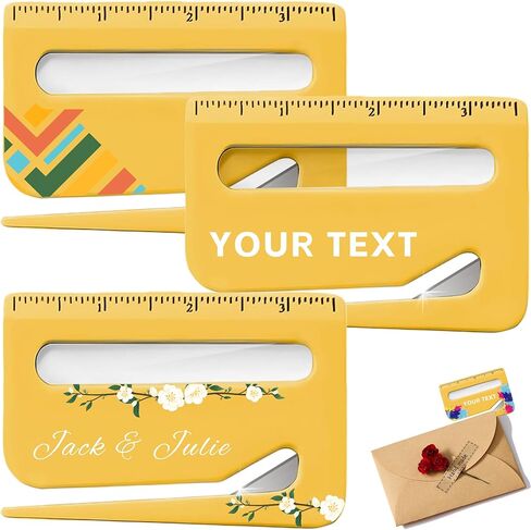 3-100pcs Custom Letter Opener, Bulk Personalized Envelope Slitter with Scale and Magnifying Glass, Customized Picture/Text Safe Paper Cutter for Mails, Envelopes, Packages (Blue) in Saudi Arabia