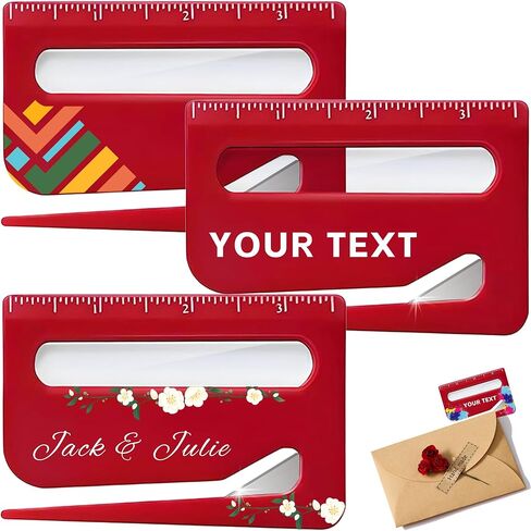 3-100pcs Custom Letter Opener, Bulk Personalized Envelope Slitter with Scale and Magnifying Glass, Customized Picture/Text Safe Paper Cutter for Mails, Envelopes, Packages (Blue) in Saudi Arabia