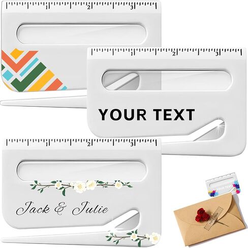 3-100pcs Custom Letter Opener, Bulk Personalized Envelope Slitter with Scale and Magnifying Glass, Customized Picture/Text Safe Paper Cutter for Mails, Envelopes, Packages (Blue) in Saudi Arabia