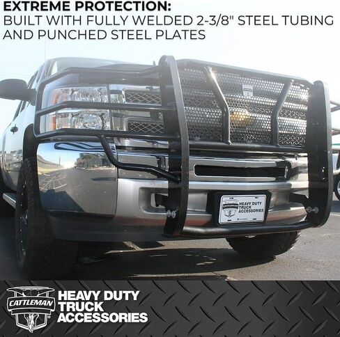 Cattleman HD 1124P Grille Guard أسود لامع مسحوق مطلي بالفولاذ قطعة واحدة 3 بوصة أنابيب مع واقي فرشاة وتركيبات خفيفة تناسب 2024-2026 Chevy Silverado 2500 HD و3500 HD in Kuwait