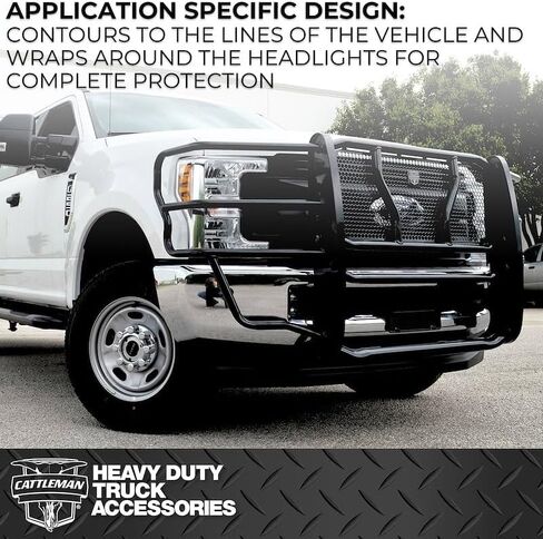 Cattleman HD 1124P Grille Guard أسود لامع مسحوق مطلي بالفولاذ قطعة واحدة 3 بوصة أنابيب مع واقي فرشاة وتركيبات خفيفة تناسب 2024-2026 Chevy Silverado 2500 HD و3500 HD in Kuwait