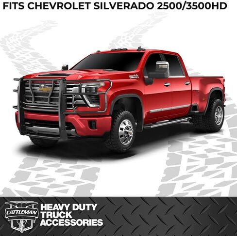 Cattleman HD 1124P Grille Guard أسود لامع مسحوق مطلي بالفولاذ قطعة واحدة 3 بوصة أنابيب مع واقي فرشاة وتركيبات خفيفة تناسب 2024-2026 Chevy Silverado 2500 HD و3500 HD in Kuwait
