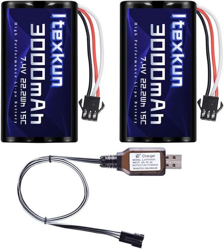 7.4V Li-ion Battery 3000mAh sm-3p Plug 15C 2S Rechargeable RC Battery for Huina 1575, DEERC D60 DE43 DE60 9500E 9309E with 2s Battery Charger in Saudi Arabia