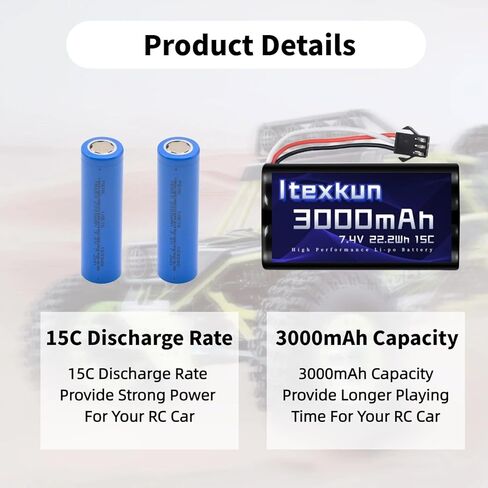 7.4V Li-ion Battery 3000mAh sm-3p Plug 15C 2S Rechargeable RC Battery for Huina 1575, DEERC D60 DE43 DE60 9500E 9309E with 2s Battery Charger in Saudi Arabia