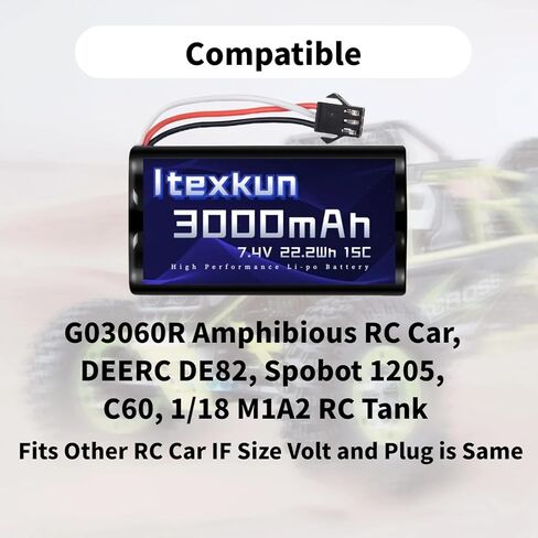 7.4V Li-ion Battery 3000mAh sm-3p Plug 15C 2S Rechargeable RC Battery for Huina 1575, DEERC D60 DE43 DE60 9500E 9309E with 2s Battery Charger in Saudi Arabia
