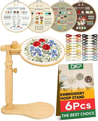 Wood Embroidery Hoop Stand Set, Needlepoint Stand for Lap, Embroidery Hoop Stand with Embroidery Kit for Beginners for Cross Stitch, Embroidery, and Art Craft Sewing Projects in Saudi Arabia