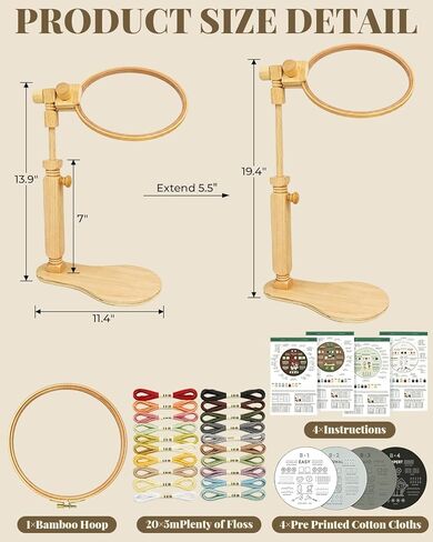 Wood Embroidery Hoop Stand Set, Needlepoint Stand for Lap, Embroidery Hoop Stand with Embroidery Kit for Beginners for Cross Stitch, Embroidery, and Art Craft Sewing Projects in Saudi Arabia