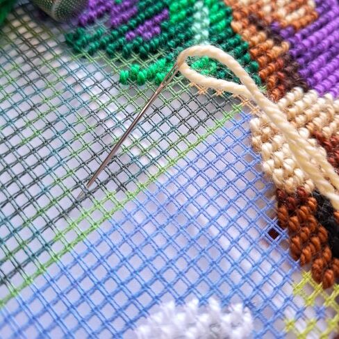 Brvsk Pastoral Stamped Cross-Stitch Kit for Adults and Beginners — Blue Mountains 16″ × 16″ with Clear, Precise Printed Design on Cotton Canvas; Includes 2 Needles, Yarn, and Easy-Read Chart in Kuwait