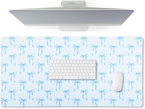 Hahafelt Large Blue Bows Mouse Pads Coquette Kawaii Mouse Pad 31.5 x 15.75 Inches Preppy Trendy Computer Desk Mat for Laptop with Non-Slip Rubber Base Mat Office Accessories Decor for Women in Kuwait