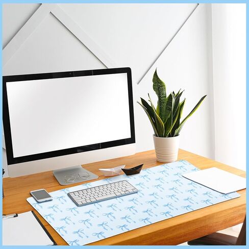 Hahafelt Large Blue Bows Mouse Pads Coquette Kawaii Mouse Pad 31.5 x 15.75 Inches Preppy Trendy Computer Desk Mat for Laptop with Non-Slip Rubber Base Mat Office Accessories Decor for Women in Kuwait