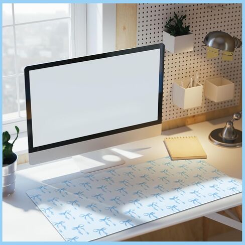 Hahafelt Large Blue Bows Mouse Pads Coquette Kawaii Mouse Pad 31.5 x 15.75 Inches Preppy Trendy Computer Desk Mat for Laptop with Non-Slip Rubber Base Mat Office Accessories Decor for Women in Kuwait
