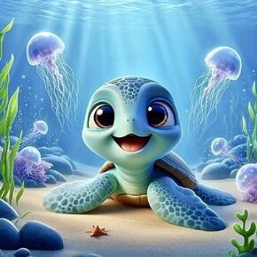 Diosedyer 5D Diamond Painting Kit Cute Baby Sea Turtle, Full Round Drill Underwater Ocean Scene with Jellyfish & Seaweed Diamond Art, DIY Marine Life Craft for Kids Adults Gift 11.8x11.8 inch in Saudi Arabia