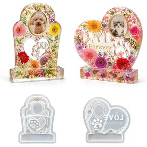 Pet Memorial Resin Molds Set, 2Pcs Heart & Tombstone Shaped Memorial Picture Frame Silicone Resin Molds for Animal Monument，Keepsake Memory Box, Garden Stone in Saudi Arabia
