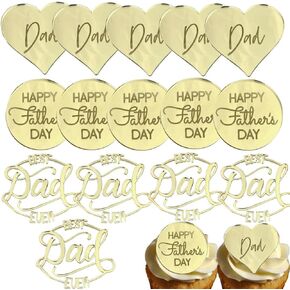 Happy Father's Day Cupcake Topper, 15PCS Acrylic Cake Disc Mirror Round Heart Toppers, Father's Day Cake Decoration Baking Dessert Decor for Father's Day Party Décor in Saudi Arabia