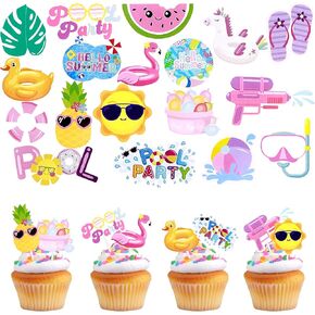 Summer Cupcake Toppers Swimming Pool Cupcake Decoration 36 Pcs Summer Hawaii Themed Cake Picks Pool Party Birthday Decorations Beach Flamingo Cake Toppers for Swimming Tropical Beach Baby Shower Party in Kuwait