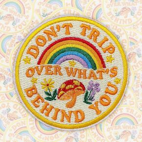Don't Trip Over What's Behind You Patch 3 Inches Rainbow, Mushroom, Positive Quote, Iron On/Sew On Embroidery Fabric Applique Patches for Trucker Hats Clothes Backpack DIY Accessories Gifts Mom Dad in Saudi Arabia