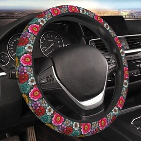 Green Floral Steering Wheel Cover Cute Flower Leaf Universal 15 Inch Steering Wheel Protector, Breathable and Elastic Grip Wrap Covers in Saudi Arabia