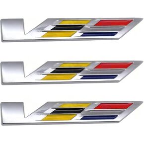 3pcs Fit Cadillac V Car Emblems Door Liftgate Badge V Logo Emblem Compatible with Cadillac Escalade V-Series CT5 ATS CTS SRX XTS (3pcs Silver Colorful) in Kuwait