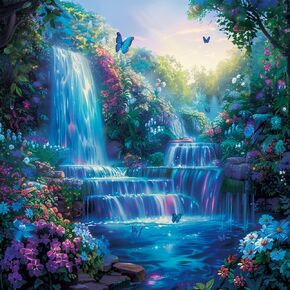 Waterfall Landscape Diamond Painting Kits for Adults,Rainforest Butterflies 5D Full Round Drill DIY Diamond Art Kits for Beginners, Gem Art and Crafts Home Wall Decor 14x14 Inch in Saudi Arabia
