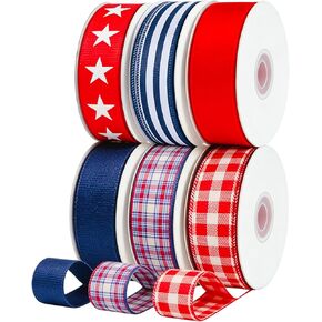 Songye 1.5" Patriotic Wired Ribbon, 30 Yards Total - Stars, Stripes & Plaid Red White Blue Fabric Ribbons for 4th of July Decor, Memorial Day, Independence Day Wreaths, Gift Wrapping & DIY Crafts in Saudi Arabia
