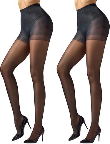 2-Pack 40D Control Top Tights للنساء - جوارب طويلة شبه شفافة ناعمة الشكل - رفع خلفي طبيعي وراحة in Saudi Arabia