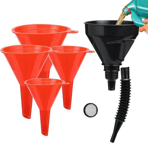 GOOACC 5 Pcs Automotive Funnels Set - Multi-Size Oil Funnel Kit with Filter Screen, Wide Mouth Plastic Fuel Funnels with Flexible Extension for Water, Gasoline, Coolant, Engine Oil Transfer in Kuwait