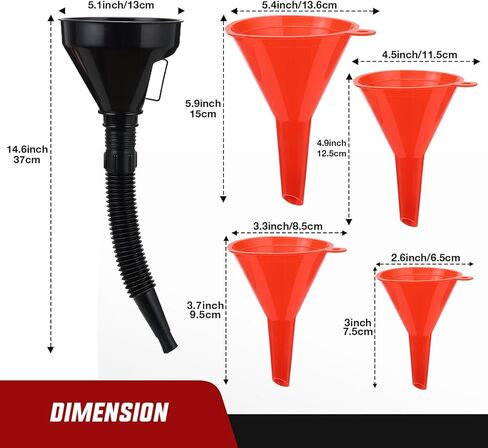 GOOACC 5 Pcs Automotive Funnels Set - Multi-Size Oil Funnel Kit with Filter Screen, Wide Mouth Plastic Fuel Funnels with Flexible Extension for Water, Gasoline, Coolant, Engine Oil Transfer in Kuwait