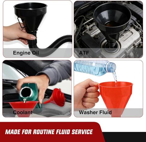GOOACC 5 Pcs Automotive Funnels Set - Multi-Size Oil Funnel Kit with Filter Screen, Wide Mouth Plastic Fuel Funnels with Flexible Extension for Water, Gasoline, Coolant, Engine Oil Transfer in Kuwait