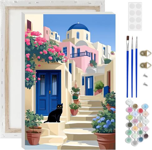 Lxmsja Cat Plants Paint by Numbers Kit for Adults, Washing Scene Acrylic Paint by Numbers for Adults Beginner, DIY Craft Supplies Oil Painting Kits for Home Wall Decor 8x12 inch (Framed) in Kuwait