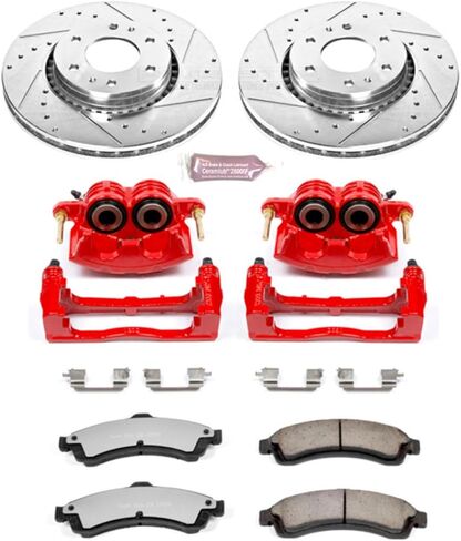 PowerStop Front Brake & Caliper Kit for Buick Rainier 2004-05 |Chevrolet SSR 2003-06 |Trailblazer EXT 2002-05 - Drilled & Slotted Disc Rotors + Z36 Brake Pads + Red-Powder Coated Calipers, KC2061-36 in Kuwait