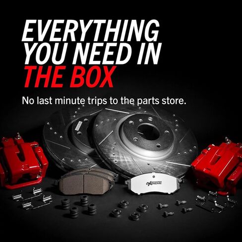 PowerStop Front Brake & Caliper Kit for Buick Rainier 2004-05 |Chevrolet SSR 2003-06 |Trailblazer EXT 2002-05 - Drilled & Slotted Disc Rotors + Z36 Brake Pads + Red-Powder Coated Calipers, KC2061-36 in Kuwait