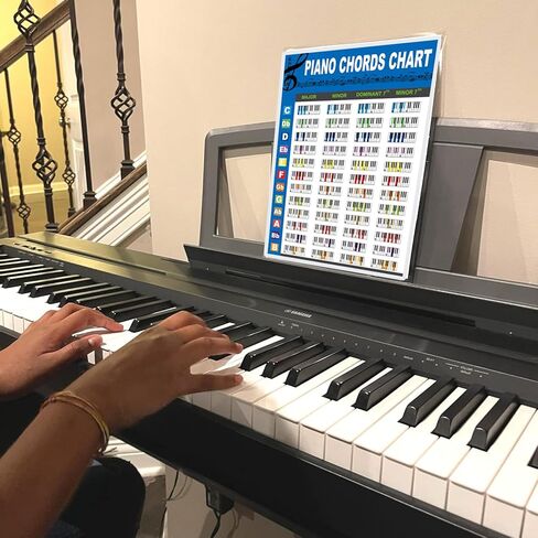 JINWEE Piano Chord Chart Poster (2 Pcs) - Large 12x8.6 Inch Laminated Music Theory Chart for Beginners - Includes Major, Minor & 7th Chords - Perfect for Piano, Keyboard Learning in Saudi Arabia