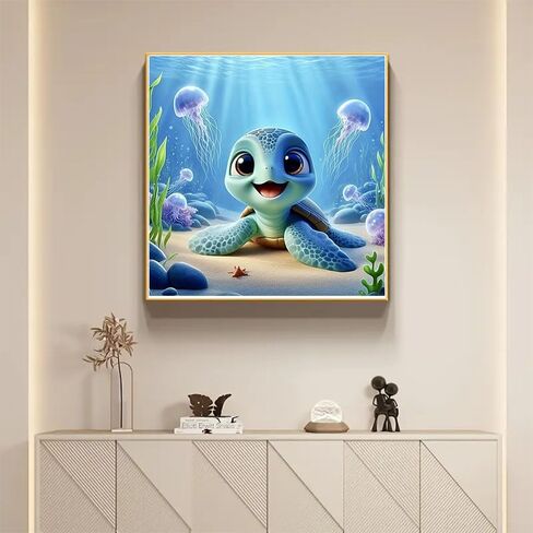 Diosedyer 5D Diamond Painting Kit Cute Baby Sea Turtle, Full Round Drill Underwater Ocean Scene with Jellyfish & Seaweed Diamond Art, DIY Marine Life Craft for Kids Adults Gift 11.8x11.8 inch in Saudi Arabia