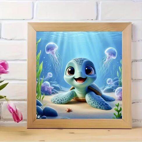 Diosedyer 5D Diamond Painting Kit Cute Baby Sea Turtle, Full Round Drill Underwater Ocean Scene with Jellyfish & Seaweed Diamond Art, DIY Marine Life Craft for Kids Adults Gift 11.8x11.8 inch in Saudi Arabia