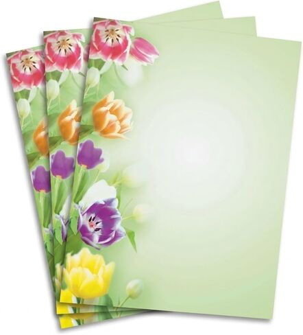 PaperDirect Fresh Tulips Border Paper, Green Gradient Background with Colorful Flowers, 8.5 x 11, Acid-Free, Stationery for Invitations, Flyers, Scrapbooks, Cards, 25 Sheets in Saudi Arabia