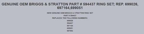 Replacement for Briggs & Stratton Genuine Part # 594437 Ring Set; REP. 699026, 697164,699051 OEM in Kuwait