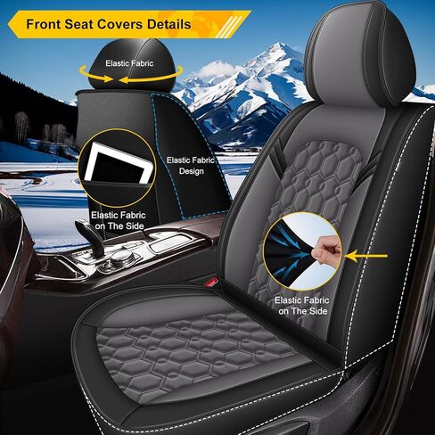 أغطية مقاعد السيارة مناسبة لسيارة Ford Explorer 2004-2025 2026 مجموعة كاملة من وسائد المقاعد المقاومة للماء وأغطية مقاعد السيارات الجلدية الفاخرة مع واقيات مقاعد بأنماط جميلة (5 مقاعد، أسود ورمادي) in Kuwait