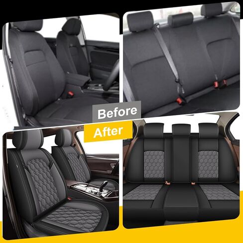 أغطية مقاعد السيارة مناسبة لسيارة Ford Explorer 2004-2025 2026 مجموعة كاملة من وسائد المقاعد المقاومة للماء وأغطية مقاعد السيارات الجلدية الفاخرة مع واقيات مقاعد بأنماط جميلة (5 مقاعد، أسود ورمادي) in Kuwait
