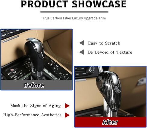 Real Carbon Fiber Gear Shift Head Knob Decoration Cover Protector for Porsche Macan Panamera Cayman Boxster 911 718 2009-2020 Car Interior Accessories (Black Carbon Fiber) in Saudi Arabia