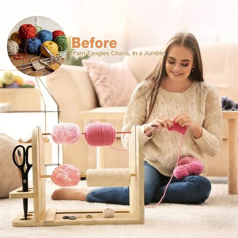 Yarn Holder for Crocheting and Knitting, Double Layer Wooden Yarn Spinner Storage Organizer for Knitting Accessories Ideal Crochet Gifts for Crocheters, Crochet Hook Set in Saudi Arabia