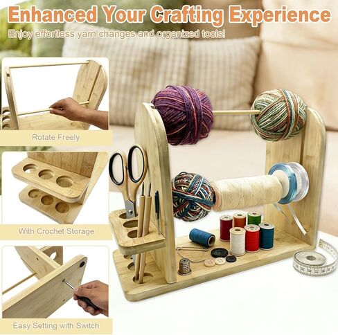 Yarn Holder for Crocheting and Knitting, Double Layer Wooden Yarn Spinner Storage Organizer for Knitting Accessories Ideal Crochet Gifts for Crocheters, Crochet Hook Set in Saudi Arabia
