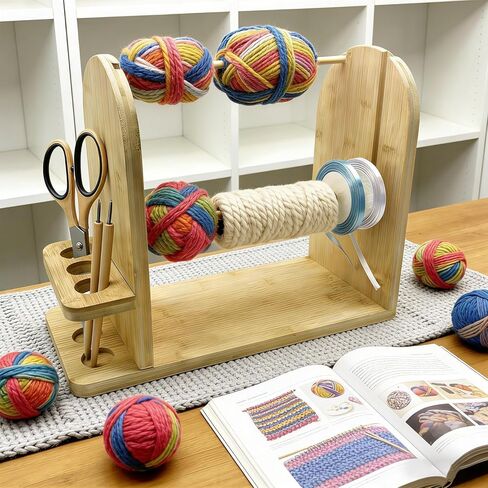 Yarn Holder for Crocheting and Knitting, Double Layer Wooden Yarn Spinner Storage Organizer for Knitting Accessories Ideal Crochet Gifts for Crocheters, Crochet Hook Set in Saudi Arabia