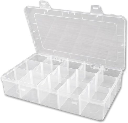 YuYueWeiXiao 15-Grid Large Plastic Storage Box with Shelves, Transparent compartments, Ideal for Snacks, Bead Crafts, Jewelry, and Fishing Gear. Dimensions: 10.6 x 6.7 x 2.2 inches. in Saudi Arabia